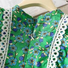 Young Girl Spring/Summer Vacation Style Floral Print Ruffle Trimmed Dress With Fringe Hem