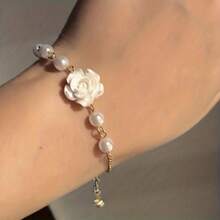 1 件白色山茶花裝飾手鍊、鑽石蝴蝶結珍珠手鍊、復古人造珍珠裝飾手鍊、新娘禮物、送給好朋友的節日禮物、女士首飾 - 彩色 - 查看 2