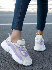 Của phụ nữ Ngoài trời Thể thao , Đúng mốt Và Lưới thoáng khí Lace-up Giày thể thao In Màu be Và Tím - Màu tím - Xem 3