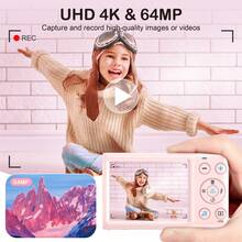 KOMERY Digital Camera,4K Camera For Photography,64MP MP3 Player Vlogging Camera,2.8" IPS Screen,Auto Focus,18X Zoom,10 Filters,Point And Shoot Digital Cameras - Pink - View 2