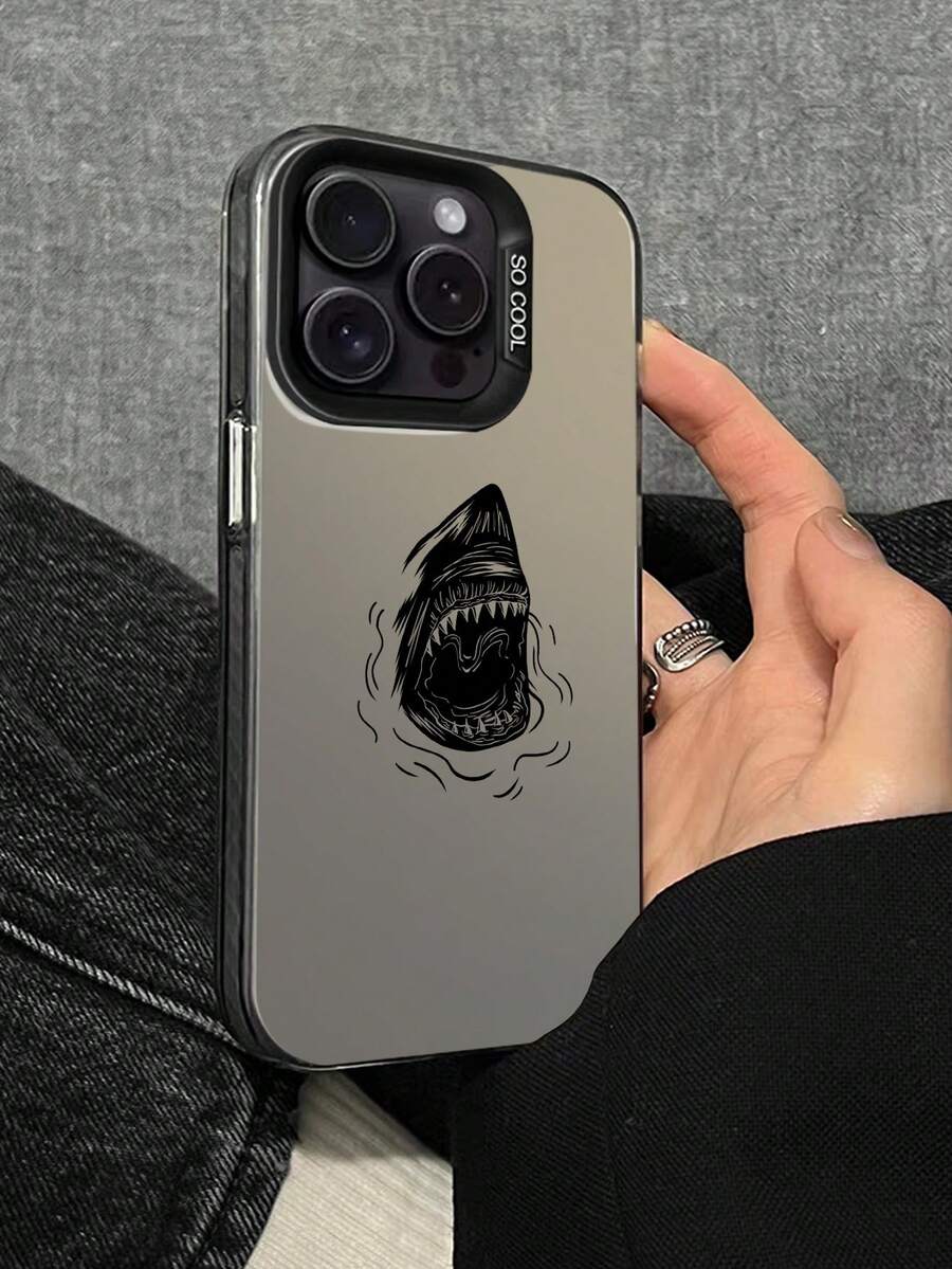 1入組恐怖鯊魚圖案黑色手機殼 - 黑色 - 查看 1