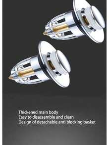 1pc Pop-Up Sink Drain Plug With Press Button And Copper Core For Bathroom Basin, Tub, And Washroom - Silver - View 4