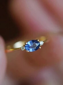 S925 Silver-Plated 14k Blue Rhinestone Ring, Stylish And Versatile For Women's Rhinestone-Set Rings Wedding Engagement Bridal Jewelry - Yellow - View 1