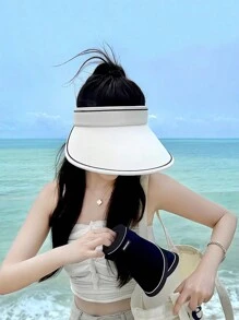 Summer Ladies' Sun Hat With Wide Brim And Open Top, Sun Protection Hat For Women - Black - View 5