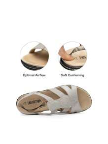 Flat Sandals For Women Comfortable Elastic Strap Walking Sandals Rhinestone Open Toe Casual Sandals - Grey - View 6