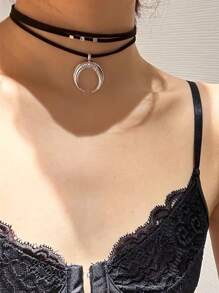 1 chiếc vòng cổ mặt dây chuyền bằng hợp kim ngọc lam phong cách Bohemian, trang sức viền chéo nhiều lớp cổ điển/vòng cổ họa tiết da báo/vòng cổ màu đỏ sẫm phong cách Gothic/vòng cổ choker - màu đen - Xem 4