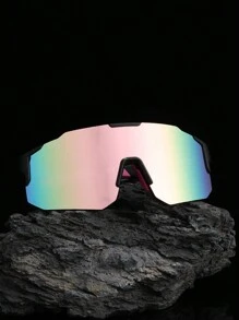 0150688630001-X9337 1pc Men's Pink Multi-Material Mechanic Mask Shape Fashion Glasses For Outdoor Cycling Sports (With EVA Case, Cleaning Cloth & Glasses Strap) Beach Accessories Glasses Shades Looks Street Style And Suit For Sweater Jacket Sweatshirt Hoodie Leather Pants And Cargo PantsY2K Festival For Summer Beach Vacation, Outdoor, Travel