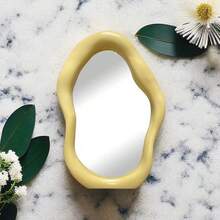 1pc Cloud Shaped Asymmetric Tabletop Mirror, Vintage Bauhaus Style Decorative Mirror For Dressing Table - Yellow - View 3