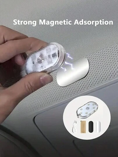 1入組白光LED室內照明指觸感應讀燈USB裝飾車頂燈6燈車門內照明燈，適用於汽車內部和車門