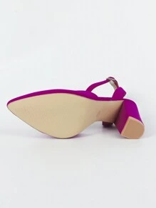 Fashionable New Ladies Hollow Out Chunky High Heel Pointed Toe Shoes - Purple - View 7