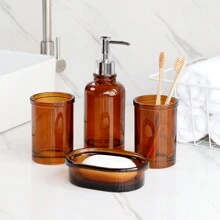 1 Set  Thick Brown Color  Four-Piece Glass Bathroom Accessories Set - Brown - View 10