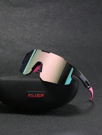 0150688630001-X9337 1 件男士粉色多材质机械师面罩形时尚眼镜，适合户外骑行运动（带 EVA 盒、清洁布和眼镜带）海滩配饰眼镜墨镜街头风格，适合毛衣夹克运动衫连帽衫皮裤和工装裤 Y2K 节夏季海滩度假、户外、旅行