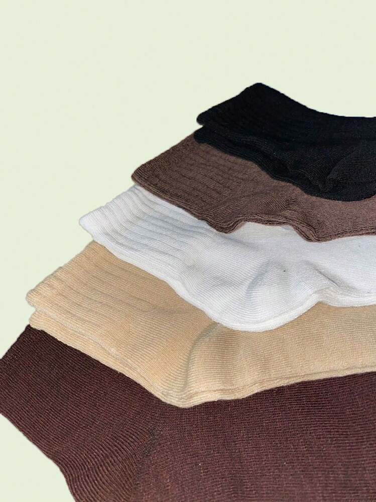 5pairs Solid Color Ribbed Sports Socks For Men's Short Socks Thin Breathable Mid-Tube Autumn Pure White Anti-Odor And Sweat-Absorbing Summer Short Boat Socks For Men's Thin Socks Sweat-Absorbing Thin Anti-Odor Sports Mesh Socks Black And White Simple Business Socks Sports Socks - Multicolor - View 5