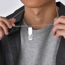 1pc Rectangle Tag English Letter Pendant Silver Tone 60cm Long Chain Necklace, Unisex - Silver - View 5