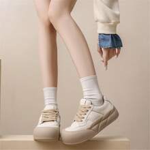2024年新款女款白色運動休閒鞋,低調多功能厚底休閒運動鞋 - 卡其色 - 查看 2