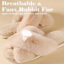 2 Pairs Women Slippers Fluffy Slippers Memory Foam Cross Band Furry Open Toe Slippers Cozy Plush Home Shoes Indoor Outdoor Anti-Slide Slipper - 駱駝 - 2 對 - 查看 6