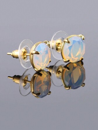 1 Paar Ohrringe Mit Natürlichen Steinen, Runde Rosa Kristallquarz-edelsteinperlen, Goldfarbene Einfache Ohrringe Für Frauen, Mädchen, Charmante Schmuck F693