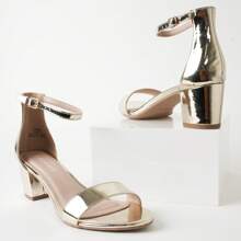 Women Low Heel Chunky Ankle Strap Pump Sandals – Open Peep Toe Minimalist Faux PU & Suede Heeled Sandals With Memory Foam Comfort For Wedding, Party, Prom, Casual & Formal Wear