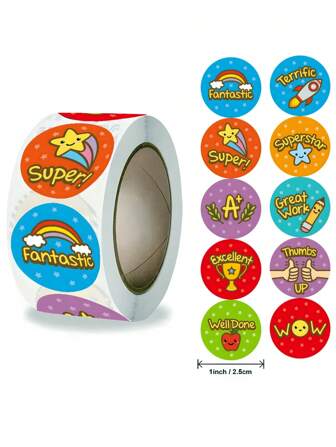 500入組鼓勵貼紙,學生文具密封標籤,適用於教師作業糾正獎勵和學校開學季的可愛貼紙。老師和家長必備品