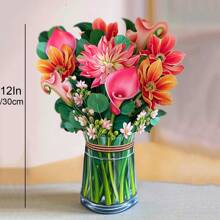 Sinsoledad 大丽花＆火鸟花纸制立体卡片,亲爱的大丽花,12英寸/30厘米真实大小的永生花束3d弹出贺卡,附带便笺和信封