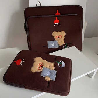 1入pc Ins可愛棕色學習熊電腦包ipad平板電腦收納袋,防震耐磨筆記本保護套