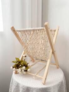 1pc Handmade Thick Rope Woven Magazine Rack, Wooden Floor-Standing Storage Rack For Books And Comics, Foldable Design