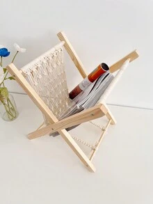 1pc Handmade Thick Rope Woven Magazine Rack, Wooden Floor-Standing Storage Rack For Books And Comics, Foldable Design