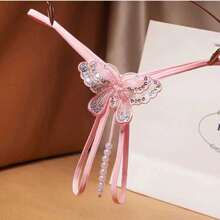 1件女士性感閃亮刺繡珍珠開襠透明網眼g弦褲,低腰設計 - 粉色 - 查看 1