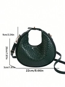 时尚新款欧美风格女士单肩包，多功能 PU 休闲单肩包，优雅斜挎包（可调节肩带，拉链开合，可容纳智能手机和化妆品，适合女士、购物、约会等） - 墨綠色 - 查看 11