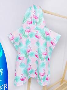 1 pieza Poncho de baño con capucha estilo dibujo animado Ren, toalla de playa personalizada y adorable de fibra ultra fina para niñas, toalla de secado rápido y absorbente para nadar, viajar, playa, flores, flamencos, hojas de palma, sirena, decoración de boda de verano para el hogar y el baño, ropa de playa, regreso a la escuela