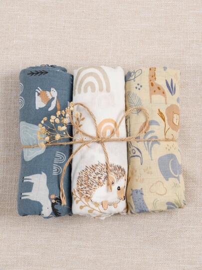 Happy Flute 3 Packs Set Muslin Soft Baby Wrap Swadding Blanket 120*110cm Love Valentine