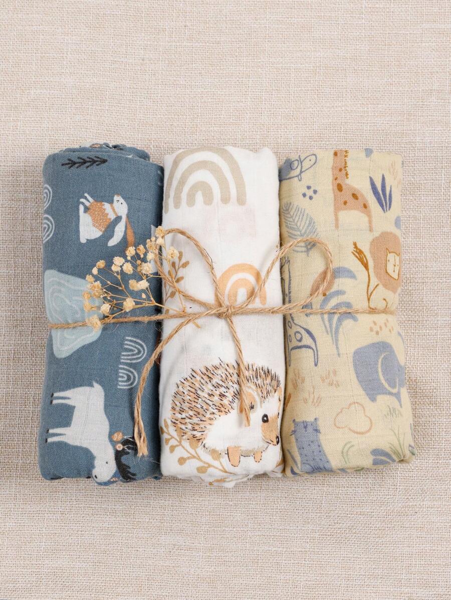 Happy Flute 3 Packs Set Muslin Soft Baby Wrap Swadding Blanket 120*110cm Love Valentine
