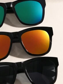 3PCs Classic Gray Lens And Mirror Lens Square Frame Fashion Outdoor Eyeglasses For Men, Mix Pack - Multicolor - View 4