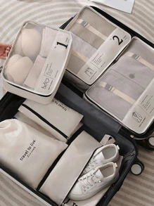 7入組便攜式旅行收納袋-輕鬆組織您的衣服、鞋子和內衣-完美的行李和手提箱裝填8入組標語圖形旅行收納袋，內附鞋類、化妝品和洗衣袋，學校用品、房間裝飾、臥室裝飾、宿舍必需品，適用於學生教師裝箱，衣服收納，收納櫃，旅行袋套裝，旅行組織套裝，旅行必備品