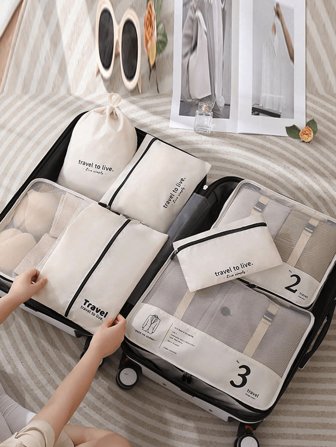 7pcs Portable Travel Storage Bag Set - Organize Your Clothing, Shoes, And Underwear With Ease - Perfect For Luggage And Suitcase Packing 8pcs Slogan Graphic Travel Storage Bag Portable With Shoe Toiletry And Laundry Bags School Supplies Room Decor Bedroom Decor Dorm Essentials For School Student Teacher Packing Cubes Clothes Storage Clothes Organizer Travel Bag Set Travel Organizer Set Travel Essentials