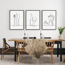 Conjunto De 3 Arte De Pared De Cocina, Pinturas De Lienzo De Dibujo De Línea De Cocina, Regalo De Inauguración, Arte De Pared De Comida Y Bebida, Decoración Del Hogar Del Comedor, Decoración De La Cocina, Sin Marco 15.7x23.6 Pulgadas