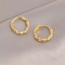 1對簡約法式風格輕奢扭結耳環套裝,附有水鑽 - 金黃色 - 查看 7