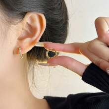 1對簡約法式風格輕奢扭結耳環套裝,附有水鑽 - 金黃色 - 查看 2