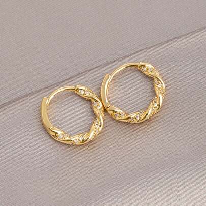 1對簡約法式風格輕奢扭結耳環套裝,附有水鑽