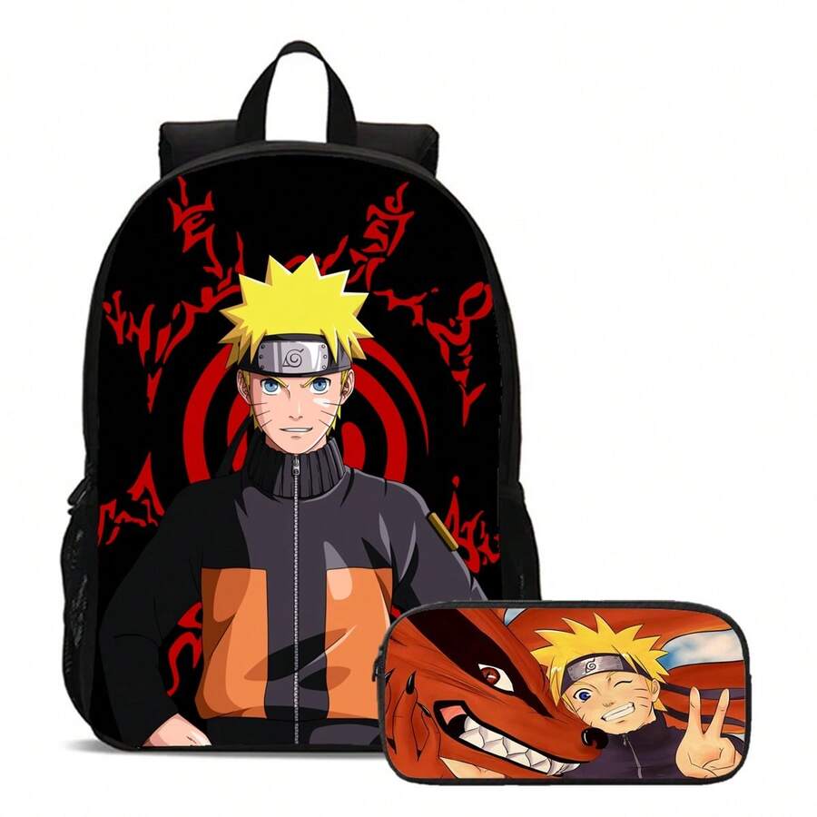 Mochila Escolar Com Estojo Kurama Raposa De 9 Caudas Akatsuki Anime