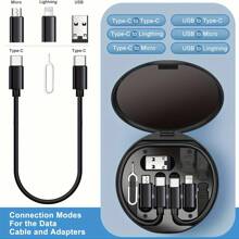 Kit De Adaptador Usb C A Lightning, Convertidor De Caja De Cable De Carga Multifuncional De Usb C A C/ios Dispositivo/micro Adaptador De Datos De Viaje Set, Incluye Tarjeta De Almacenamiento, Soporte De Teléfono, Pin Eyector De Bandeja - Negro - Ver 6