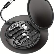 Kit De Adaptador Usb C A Lightning, Convertidor De Caja De Cable De Carga Multifuncional De Usb C A C/ios Dispositivo/micro Adaptador De Datos De Viaje Set, Incluye Tarjeta De Almacenamiento, Soporte De Teléfono, Pin Eyector De Bandeja - Negro - Ver 1