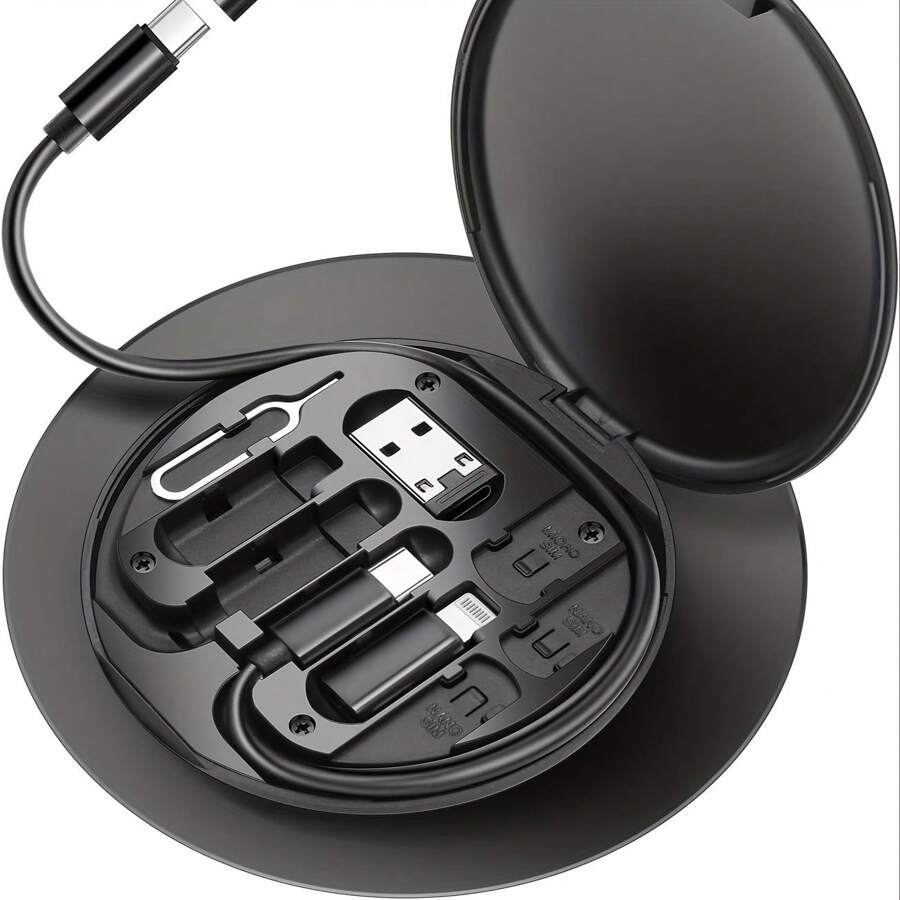 Kit De Adaptador Usb C A Lightning, Convertidor De Caja De Cable De Carga Multifuncional De Usb C A C/ios Dispositivo/micro Adaptador De Datos De Viaje Set, Incluye Tarjeta De Almacenamiento, Soporte De Teléfono, Pin Eyector De Bandeja - Negro - Ver 1