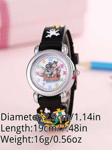 1pc Kids Pirate Ship Pattern Silicone Strap Cute Round Dial Quartz Watch For Daily Life - Baby Blue - View 2