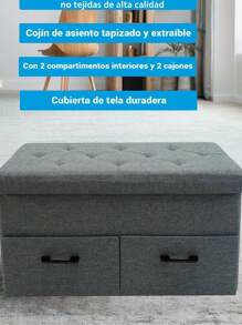 OUO Puff otomano de almacenamiento, mesa de centro pequeña de lino, asiento de taburete con reposapiés, baúl plegable para juguetes para niños, gris, 78*40*40cm - Gris - Ver 3