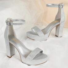 Ankis Platform Heels 4 Inches Chunky Heels Sandals Women Comfy Open Toe Block Heeled Sandals Black Nude White Silver Gold Platform Heels