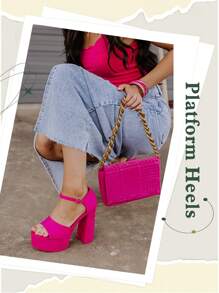 Wedding Heels For Women Chunky Platform Heels ,Ankle Strap Heeled Sandals, Open Toe Sexy Pumps Party , Valentine's Day Valentines - Hot Pink - View 3