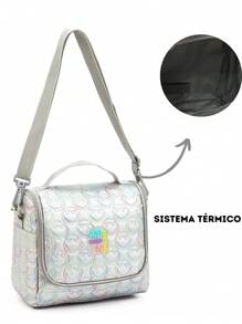 Kit Mochila de Rodinha, Lancheira e Estojo Smile Metalizado - Prata - Visão 8