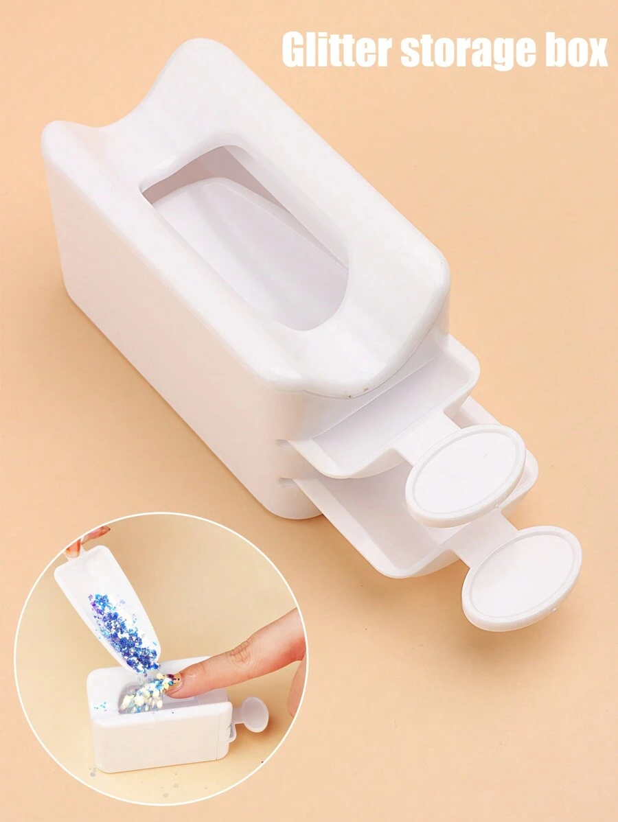 White Double Layer Powder Recycling Storage Box Nail Manicure Tool Glitter Sequin Collection Portable Container DIY Accessory Supplies,Nail Supplies,Nail Tools,Nail Art Tools,Back To School,Nails,Nail Tools For Press On Nails - White - View 1