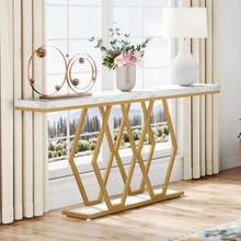 Tribesigns Console Table For Entryway Living Room, 140 X 30 X 90cm Gold Entryway Table Modern Accent Table For Hallway Entrance Foyer (Gold White) - White - View 7